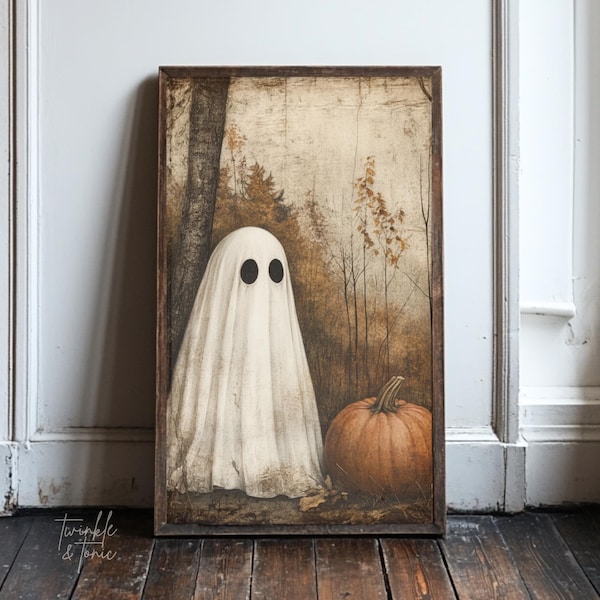 Ghost Print, Dark Forest Wall Art, Vintage Halloween Decor Dark Cottagecore Poster Moody Fall Art, Dark Academia Aesthetic Printed & Shipped