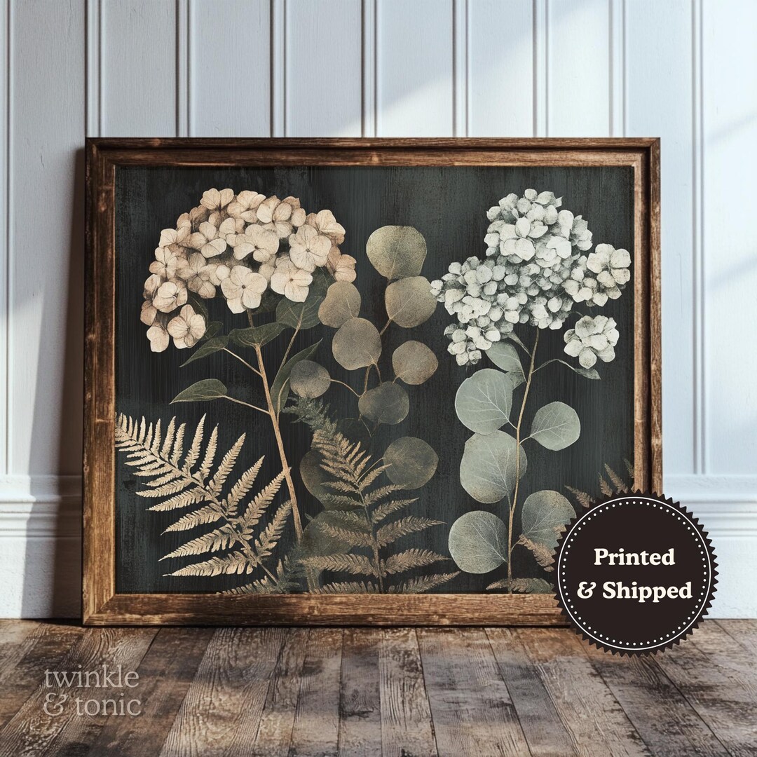 Vintage Hydrangeas Wall Art, Flower Dark Academia Home Decor, Moody ...