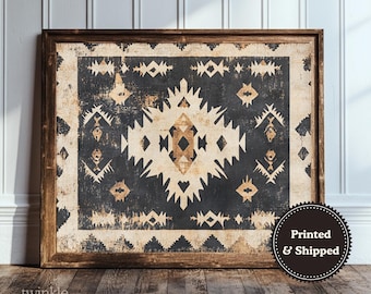 Vintage Southwestern Art, Rustic Lodge Poster, Boho Farmhouse Decor, Rustic Western Art, Antique Aztec Textile Painting, Printed and Shipped