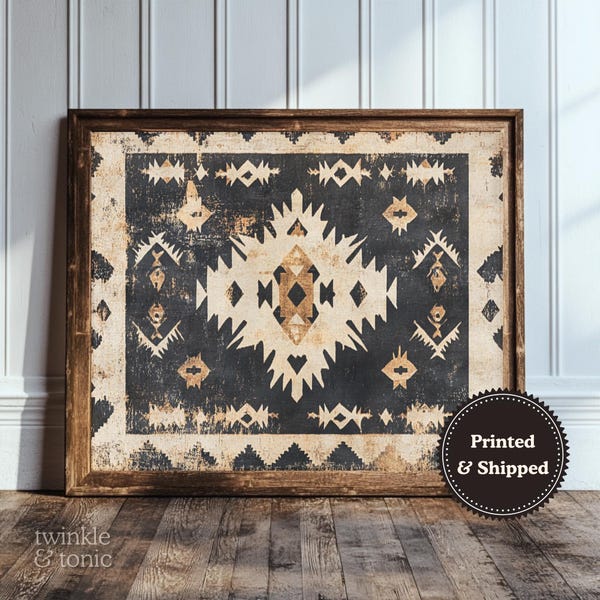 Vintage Southwestern Art, Rustic Lodge Poster, Boho Farmhouse Decor, Rustic Western Art, Antique Aztec Textile Painting, Printed and Shipped