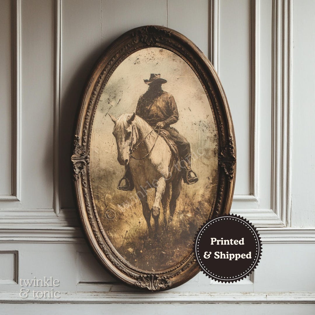 Vintage Cowboy Print, Dark Equestrian Horse Decor, Moody Western Poster ...