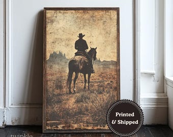 Vintage Cowboy Wall Art, Western Ranch Print, Antique Desert Painting, Muted Country Decor, Southwestern Poster, Printed and Shipped