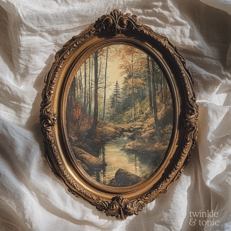Vintage Autumn Forest Print, Rustic Woodland Art, Fall Landscape ...