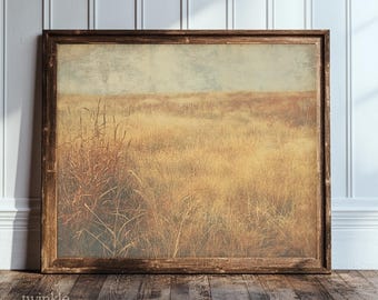 Impresión de paisaje otoñal, pintura de otoño melancólico, decoración rústica de granja, arte de campo otoñal apagado, póster pastoral vintage, impreso y enviado