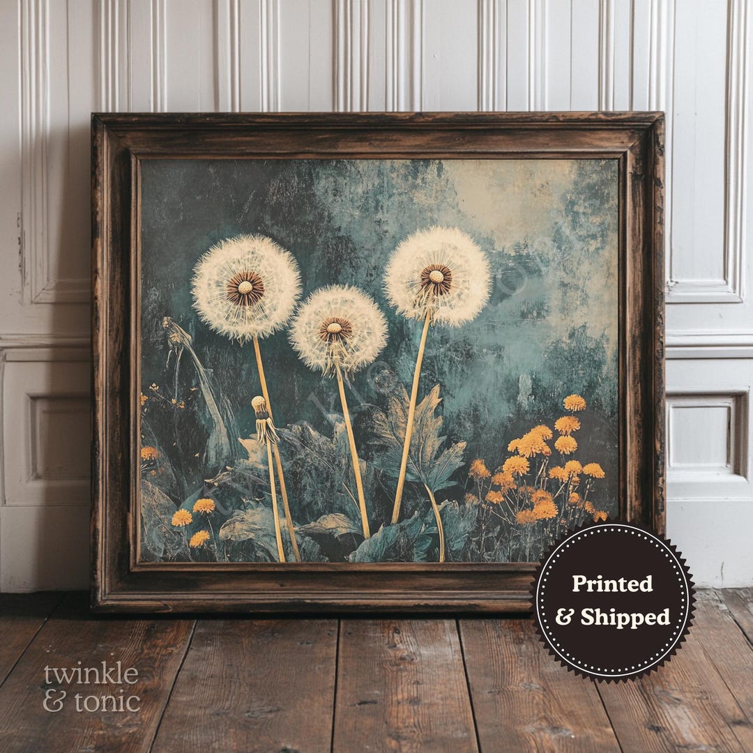Vintage Dandelion Poster, Rustic Wildflower Art, Dark Academia Painting ...
