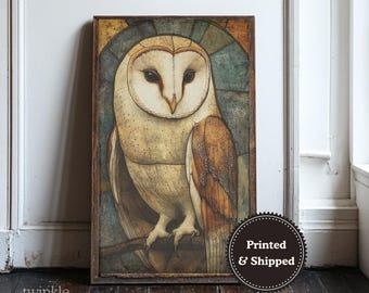 Decorazione murale vintage con gufo di palude, arredamento per la casa Dark Academia, poster con natura malinconica, stampa di uccelli gotici neutri, dipinto di animali selvatici, stampato e spedito