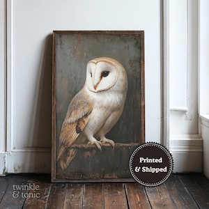 Arte de pared de búho vintage, decoración del hogar de Dark Academia, póster de naturaleza melancólica, impresión de pájaro gótico neutro, pintura de vida silvestre impresa y enviada