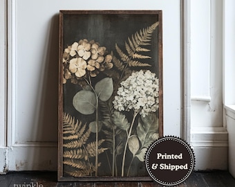 Vintage Hydrangeas Wall Art, Flower Dark Academia Home Decor, Moody Cottagecore Poster, Rustic Floral Aesthetic Print, Printed and Shipped