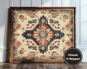 Vintage Southwestern Art, Rustic Lodge Poster, Boho Farmhouse Decor, Rustic Western Art, Antique Aztec Textile Painting, Printed and Shipped