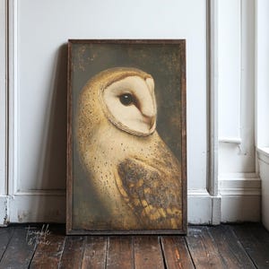 Arte de pared de búho vintage, decoración del hogar de Dark Academia, póster de naturaleza melancólica, impresión de pájaro gótico neutro, pintura de vida silvestre impresa y enviada