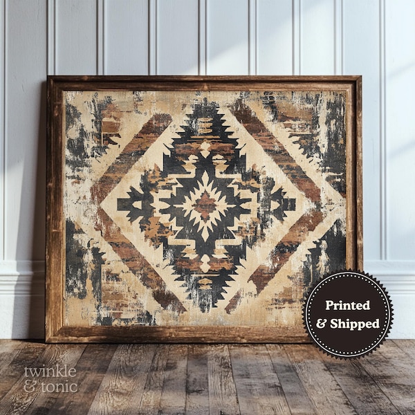 Vintage Southwestern Art, Rustic Lodge Poster, Boho Farmhouse Decor, Rustic Western Art, Antique Aztec Textile Painting, Printed and Shipped