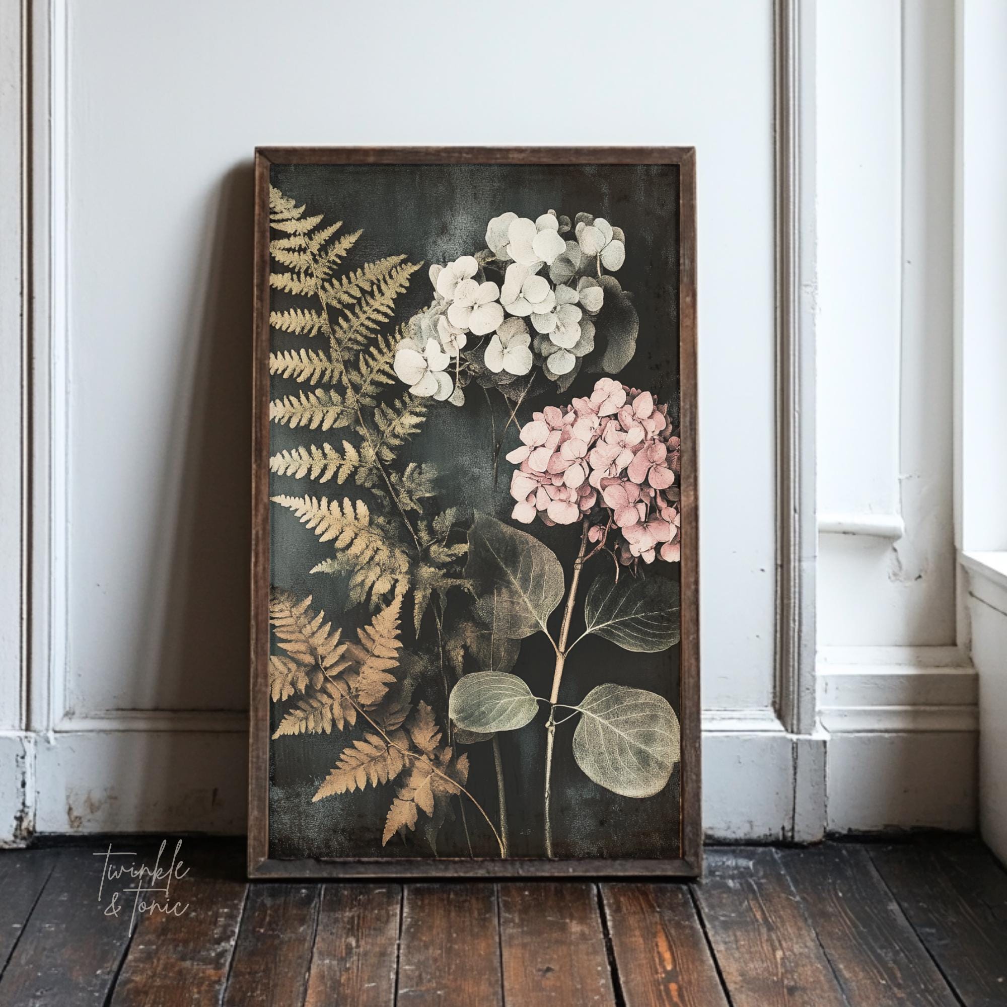 Vintage Hydrangeas Wall Art, Flower Dark Academia Home Decor, Moody ...