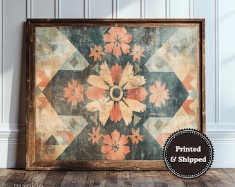 Vintage Southwestern Art, Rustic Lodge Poster, Boho Farmhouse Decor, Rustic Western Art, Antique Aztec Textile Painting, Printed and Shipped