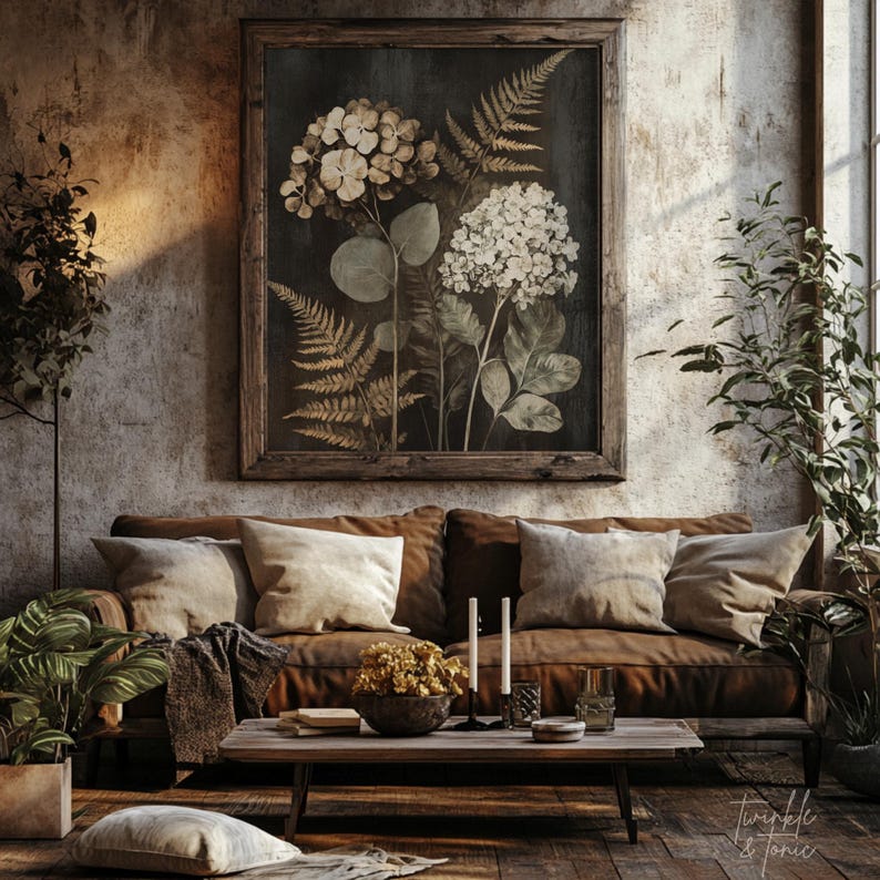 Vintage Hydrangeas Wall Art, Flower Dark Academia Home Decor, Moody ...