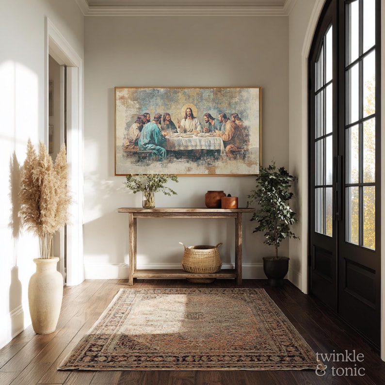 Rustic Last Supper Jesus Last Supper Art, Christian Home Decor, Vintage Easter Poster ...