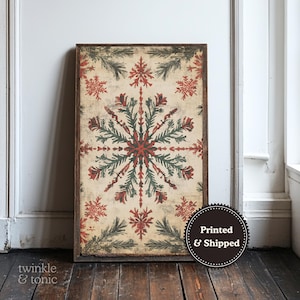 Vintage Christmas Painting, Rustic Holiday Wall Art, Country Farmhouse Print, Scandinavian Home Decor, Winter Poster, Printed and Shipped