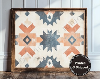 Vintage Southwestern Art, Rustic Lodge Poster, Boho Farmhouse Decor, Rustic Western Art, Antique Aztec Textile Painting, Printed and Shipped