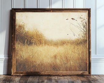 Impresión de paisaje otoñal, pintura de otoño melancólico, decoración rústica de granja, arte de campo otoñal apagado, póster pastoral vintage, impreso y enviado
