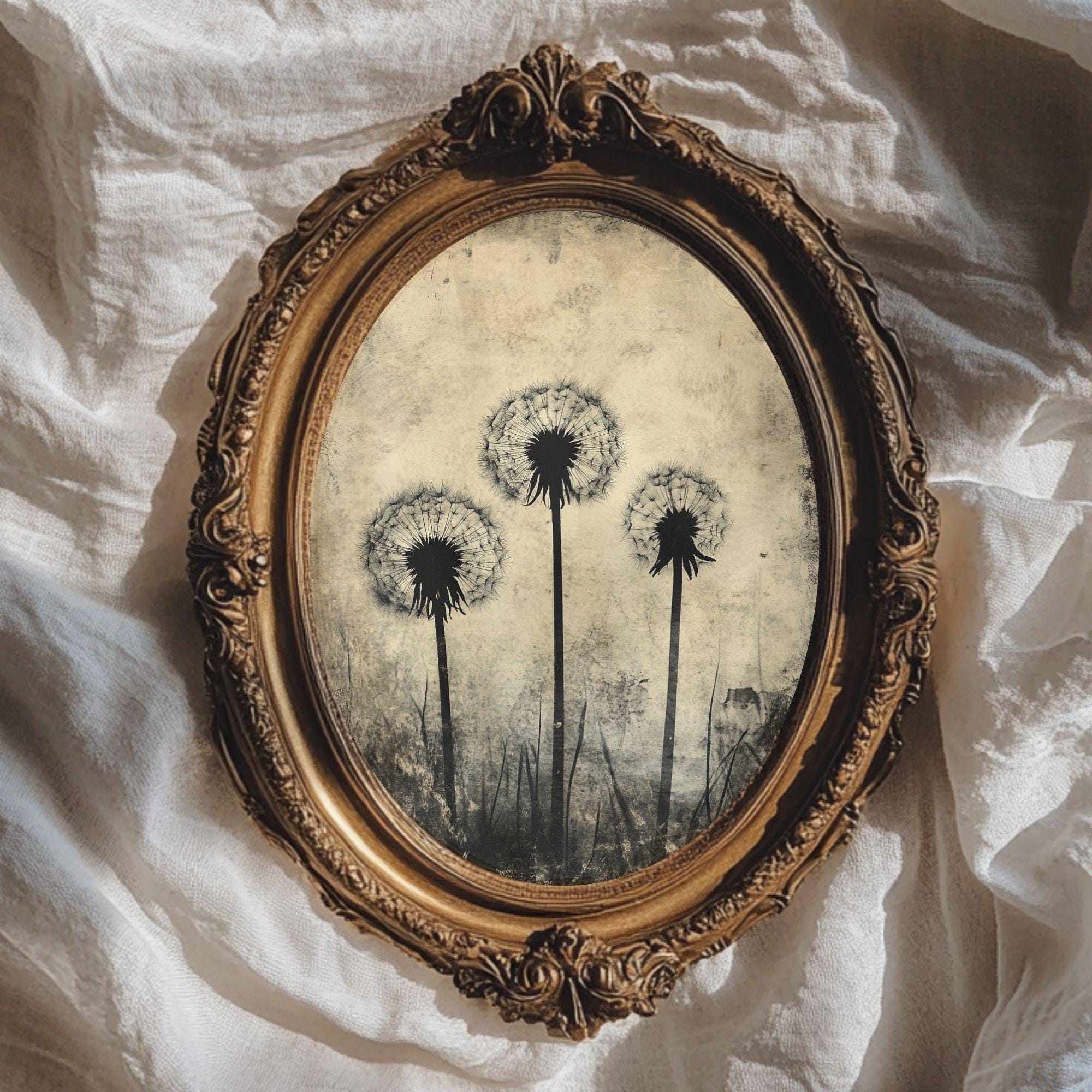 Vintage Dandelion Poster, Rustic Wildflower Art, Dark Academia Painting ...