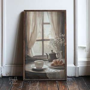 French Breakfast Kitchen Poster, Farmhouse Decor, Vintage Still Life Painting, Moody Wall Art, Country Cottage Print, Printed and Shipped
