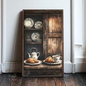 French Breakfast Kitchen Poster, Farmhouse Decor, Vintage Still Life Painting, Moody Wall Art, Country Cottage Print, Printed and Shipped