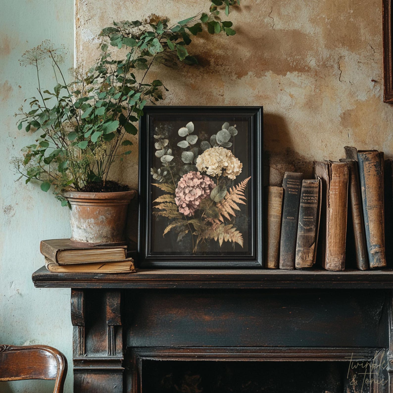Vintage Hydrangeas Wall Art, Flower Dark Academia Home Decor, Moody ...