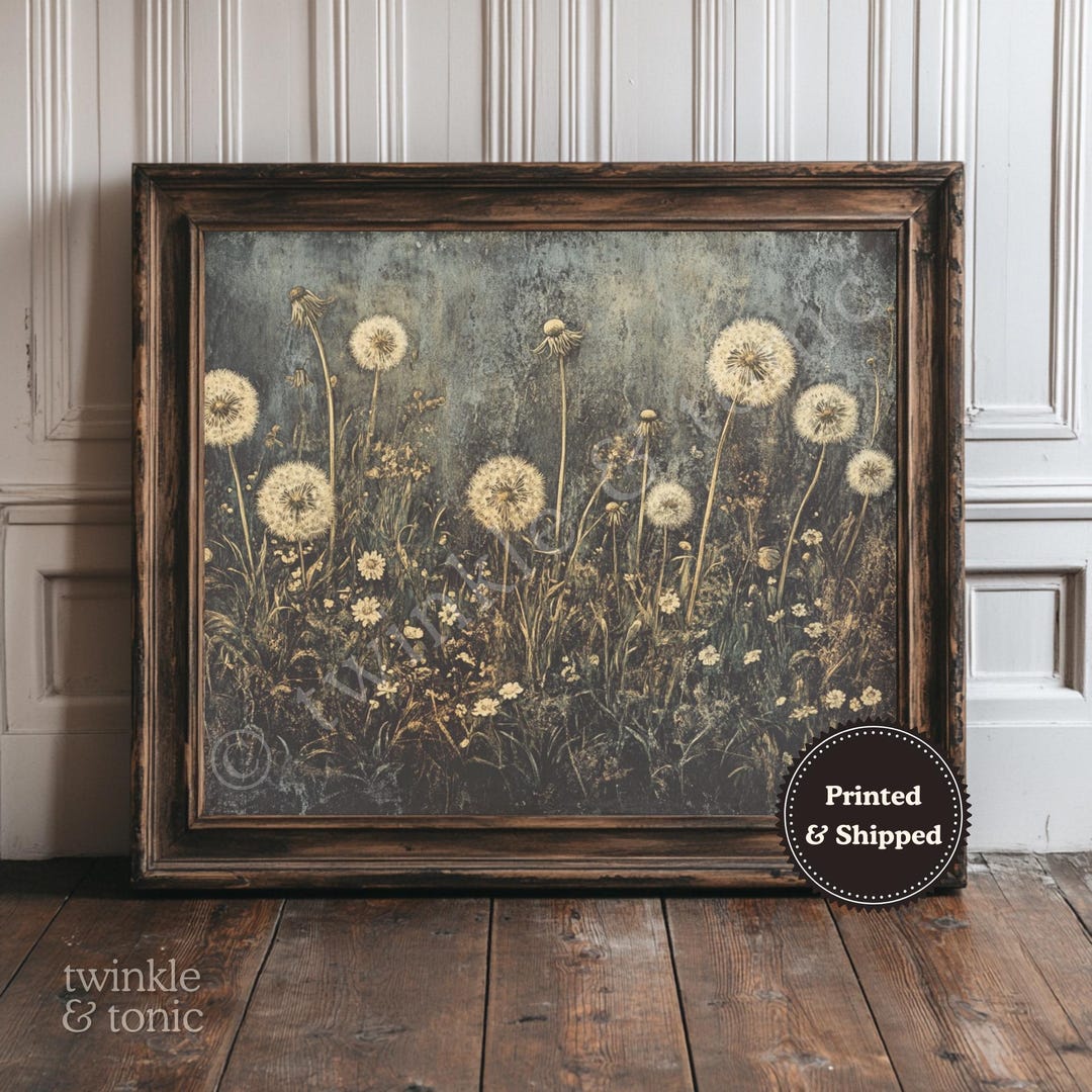 Vintage Dandelion Poster, Rustic Wildflower Art, Dark Academia Painting ...