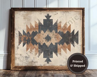 Vintage Southwestern Art, Rustic Lodge Poster, Boho Farmhouse Decor, Rustic Western Art, Antique Aztec Textile Painting, Printed and Shipped