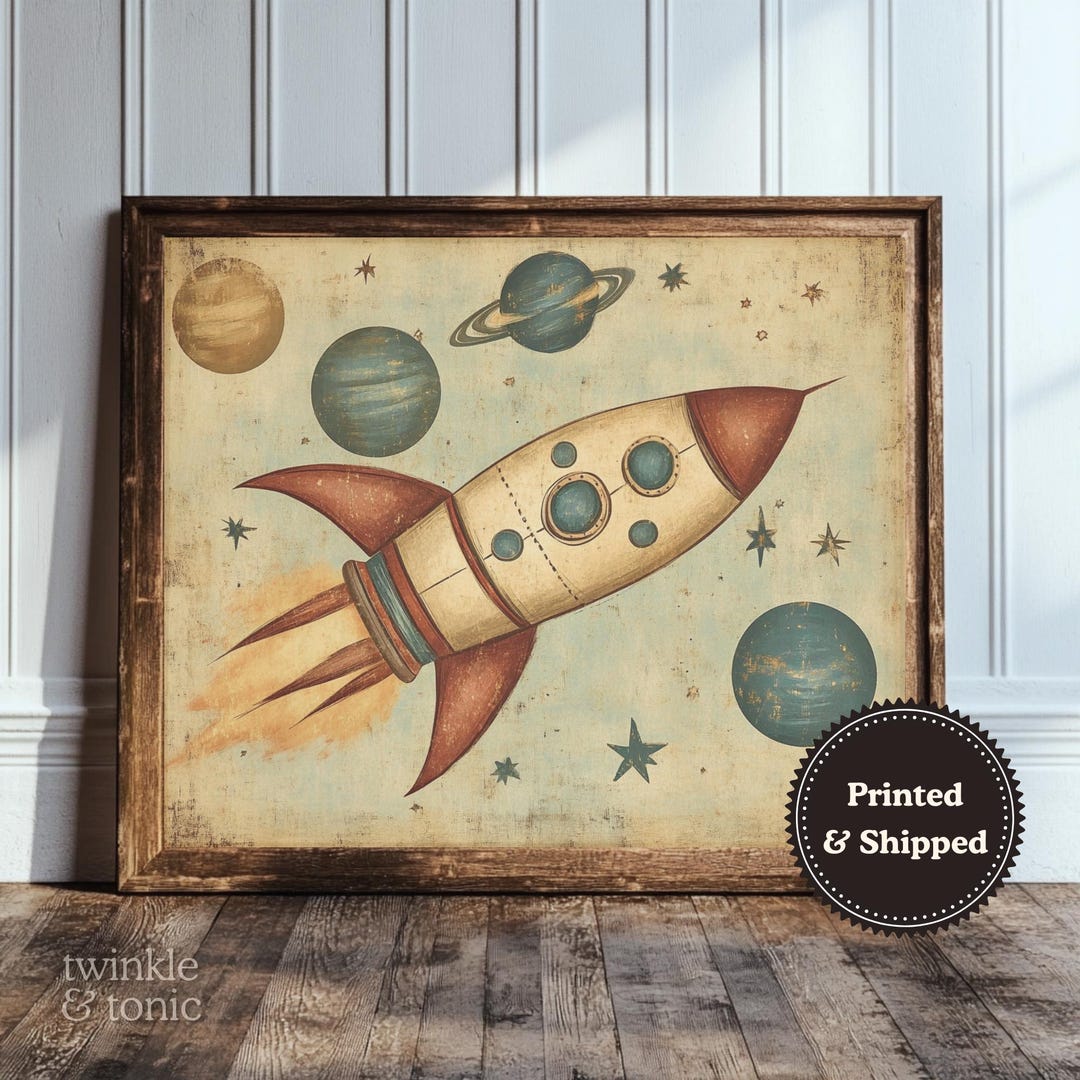 Vintage Rocket Ship Print, Boys Nursery Decor, Rustic Baby Room Poster ...