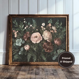 Vintage Peonies Wall Art, Flower Dark Academia Home Decor, Moody Cottagecore Poster, Rustic Floral Aesthetic Print, Printed and Shipped