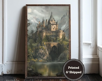 Vintage Renaissance Castle Painting, Medieval Wall Art, Dark Academia Print, Antique Aesthetic Decor, Moody Poster, Printed and Shipped