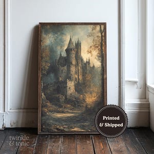 Vintage Renaissance Castle Painting, Medieval Wall Art, Dark Academia Print, Antique Aesthetic Decor, Moody Poster, Printed and Shipped