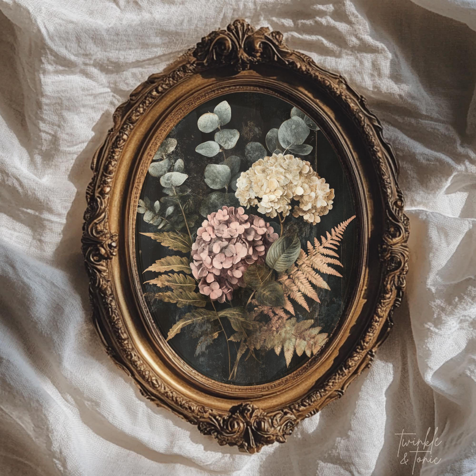 Vintage Hydrangeas Wall Art, Flower Dark Academia Home Decor, Moody ...