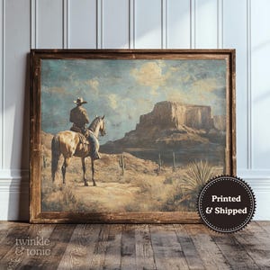 Vintage Cowboy Wall Art, Western Ranch Print, Antique Desert Painting, Muted Country Decor, Southwestern Poster, Printed and Shipped
