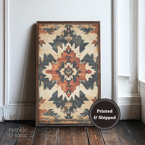 Vintage Southwestern Art, Rustic Lodge Poster, Boho Farmhouse Decor, Rustic Western Art, Antique Aztec Textile Painting, Printed and Shipped