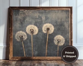 Vintage Dandelion Poster, Rustic Wildflower Art, Dark Academia Painting, Antique Landscape Decor, Moody Wall Print, Printed and Shipped