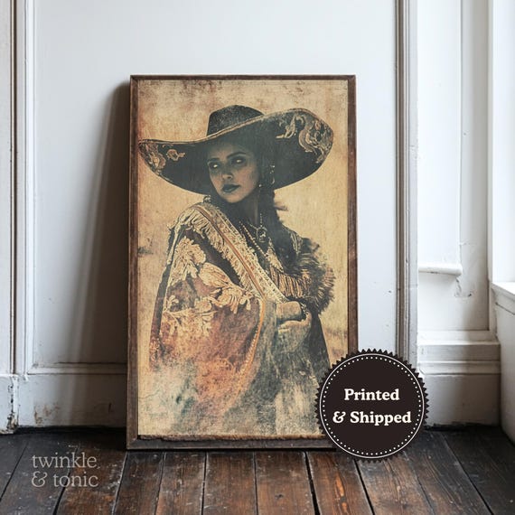 Vintage Mexican Print, Rustic Mariachi Wall Art, Southwest Decor, Antique Earth Tone Painting, Western Home Decor, Printed and Shipped