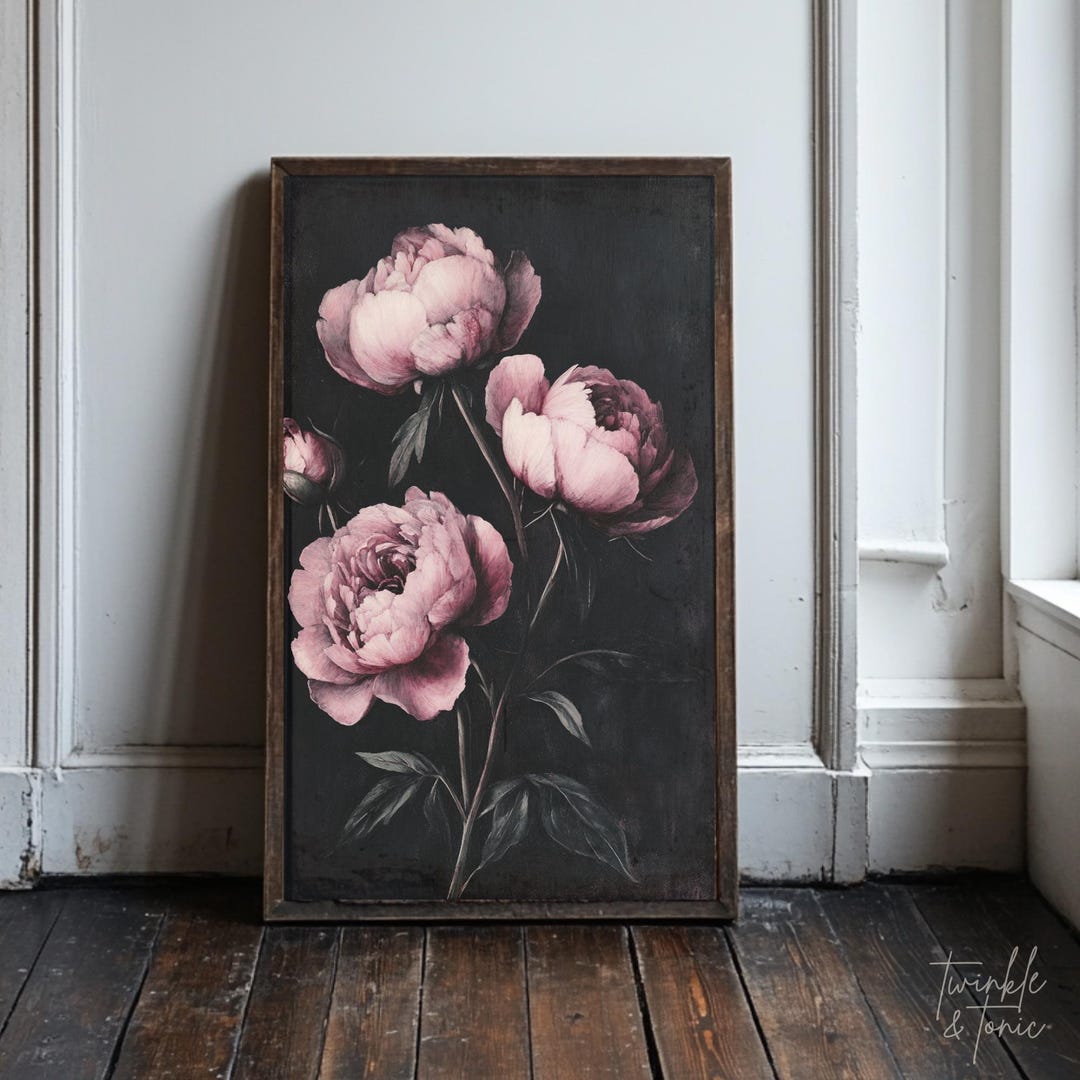 Vintage Pink Peony Wall Art, Flower Dark Academia Home Decor, Moody ...