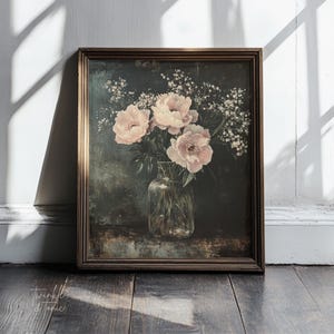 Peonies Print, Moody Floral Poster, Romantic Botanical Wall Art, Dark Flower Painting, Vintage Cottagecore Home Decor, Printed and Shipped