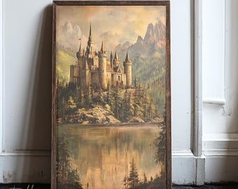 Vintage Renaissance Castle Painting, Medieval Wall Art, Dark Academia Print, Antique Aesthetic Decor, Moody Poster, Printed and Shipped