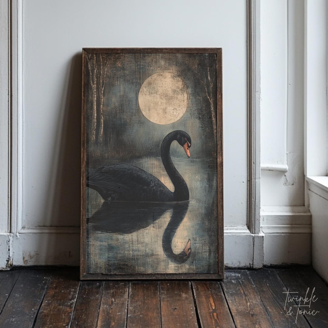 Vintage Black Swan Wall Art, Dark Academia Home Decor, Moody