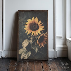 Vintage Sunflowers Wall Art, Flower Dark Academia Home Decor, Moody Cottagecore Poster, Rustic Floral Aesthetic Print, Printed and Shipped