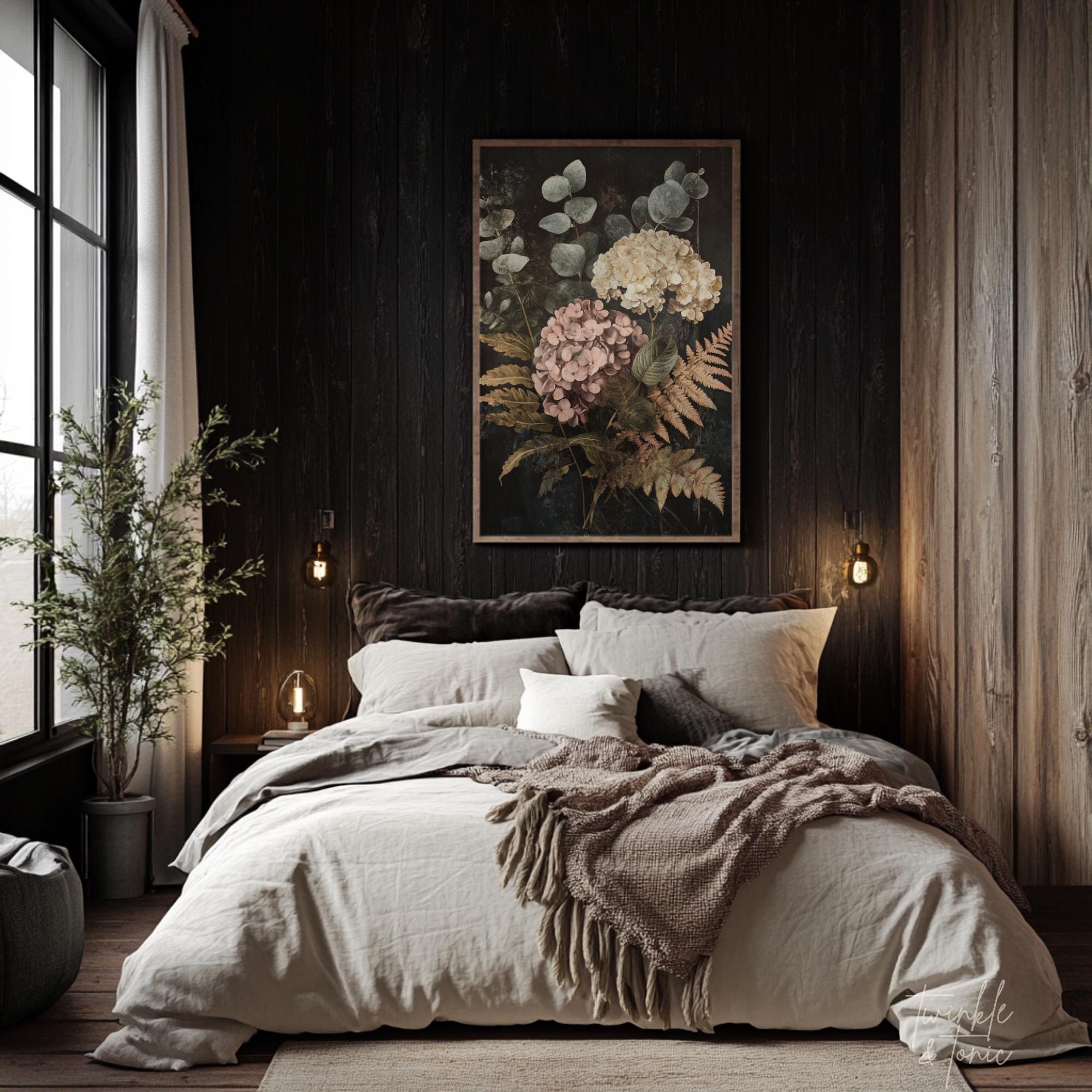 Vintage Hydrangeas Wall Art, Flower Dark Academia Home Decor, Moody ...