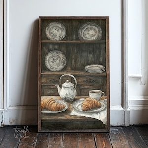 French Breakfast Kitchen Poster, Farmhouse Decor, Vintage Still Life Painting, Moody Wall Art, Country Cottage Print, Printed and Shipped