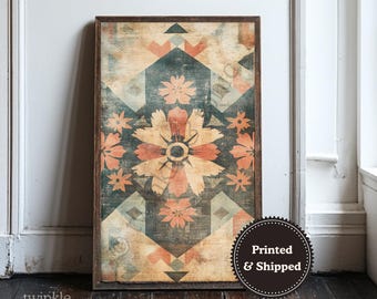 Vintage Southwestern Art, Rustic Lodge Poster, Boho Farmhouse Decor, Rustic Western Art, Antique Aztec Textile Painting, Printed and Shipped