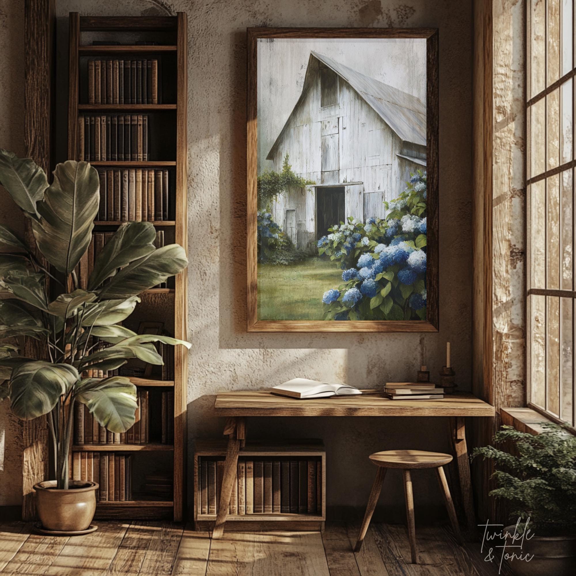 Vintage Barn Poster, Rustic Farmhouse Art, Dark Academia Painting ...