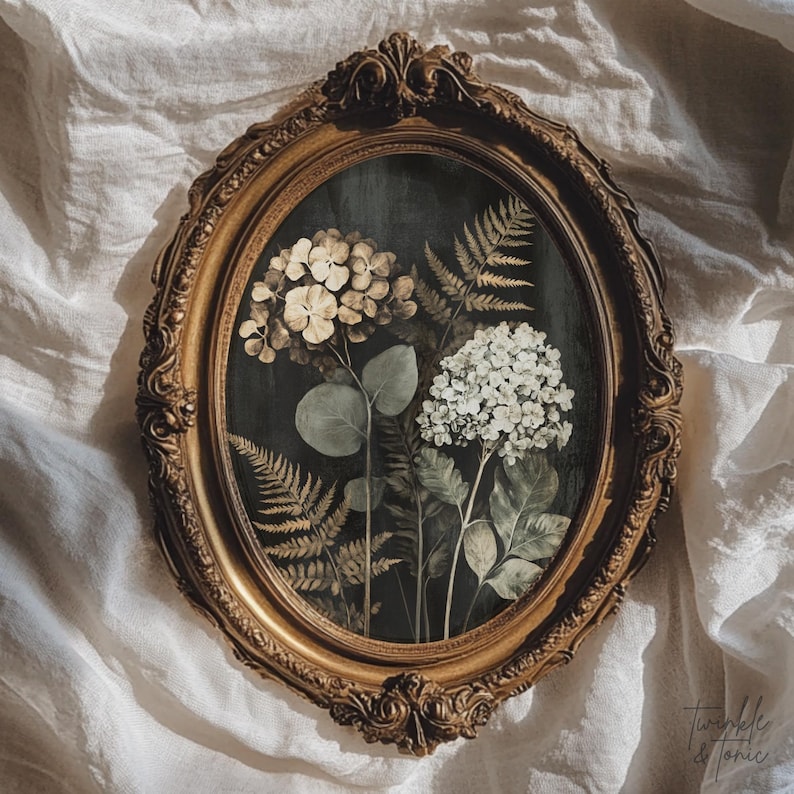 Vintage Hydrangeas Wall Art, Flower Dark Academia Home Decor, Moody ...