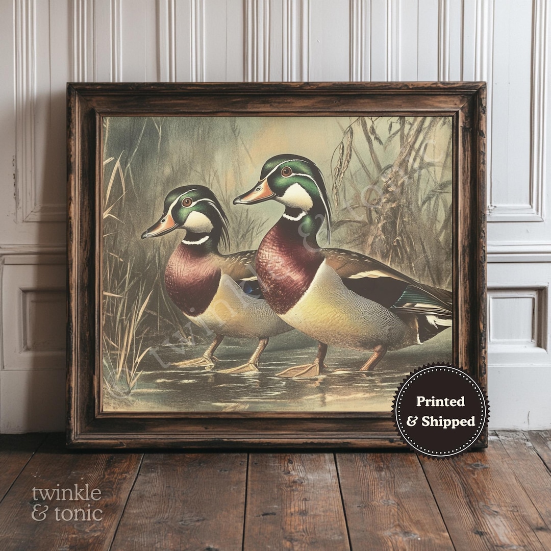 Vintage Wood Duck Art, Rustic Cabin Print, Antique Man Cave Painting ...