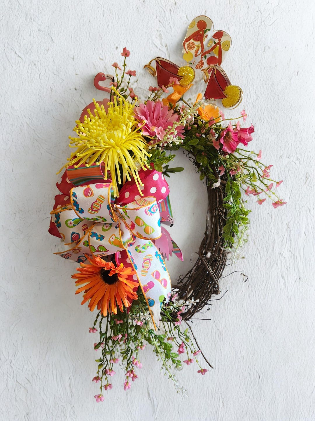 Summer Fiesta Flip Flop Wreath – Tropical Grapevine Door Decor With ...