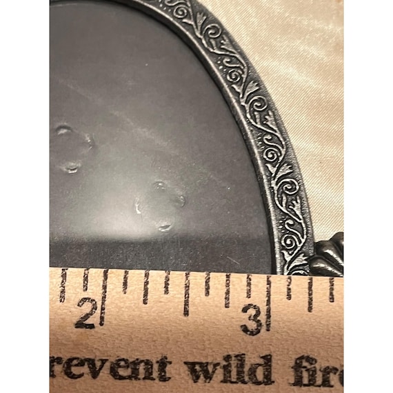 Vintage Ornate Metal & Ivory Moire Fabroc Picture Frame With Oval